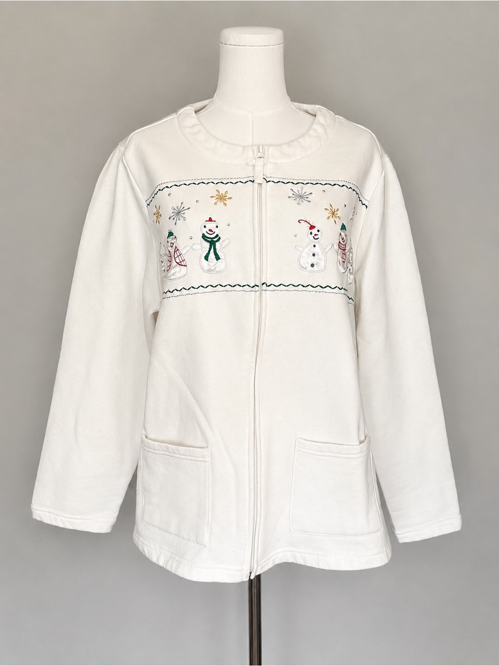 Breckenridge 2X Christmas Snowman Zip Up Fleece Jacket Holiday Embroidered Cozy